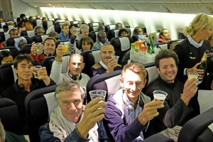 Les skippers trinquent dans l'avion