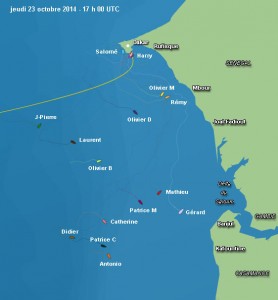 La position de chaque bateau à 17 heures