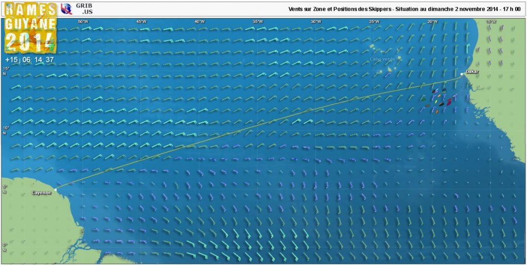 Superposition de la position des skippers et des vents